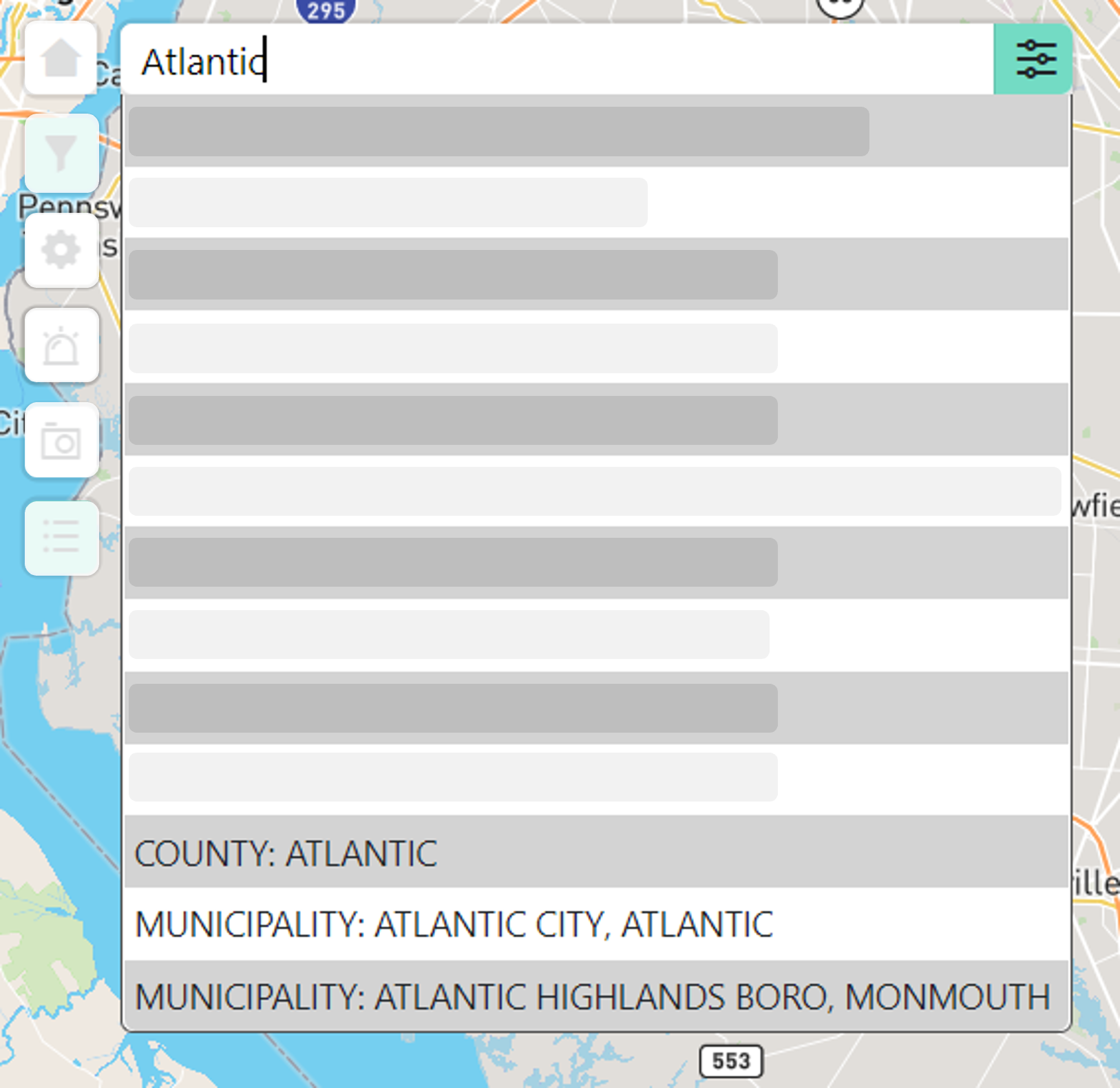 Jurisdiction select using the Search Bar
